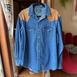 Vintage 90s Polo by Ralph Lauren Western Denim Suede Shirt Jacket